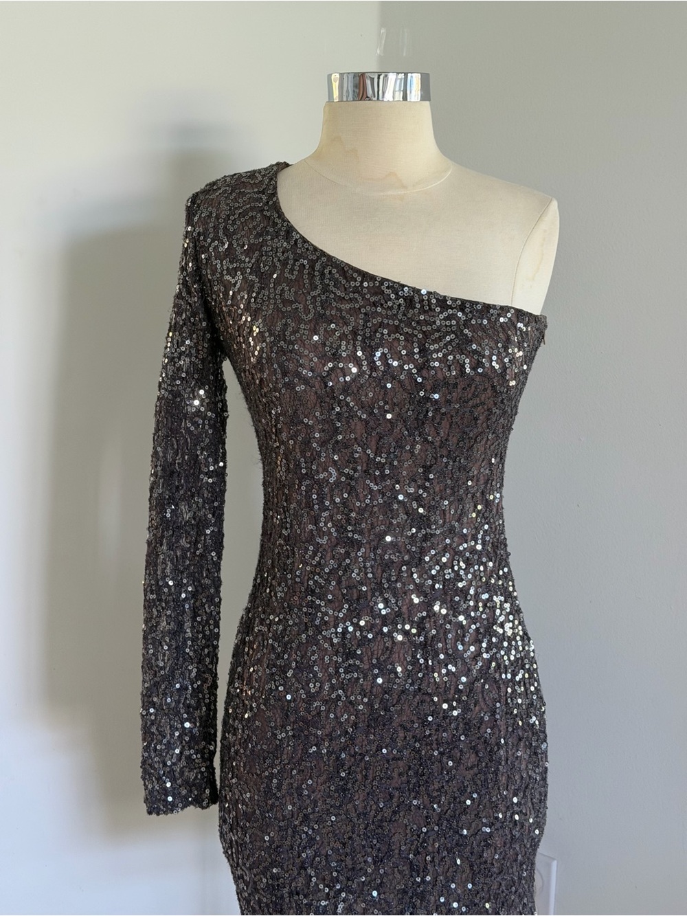 Ark & Co One Shoulder Black Sequin Evening Dress